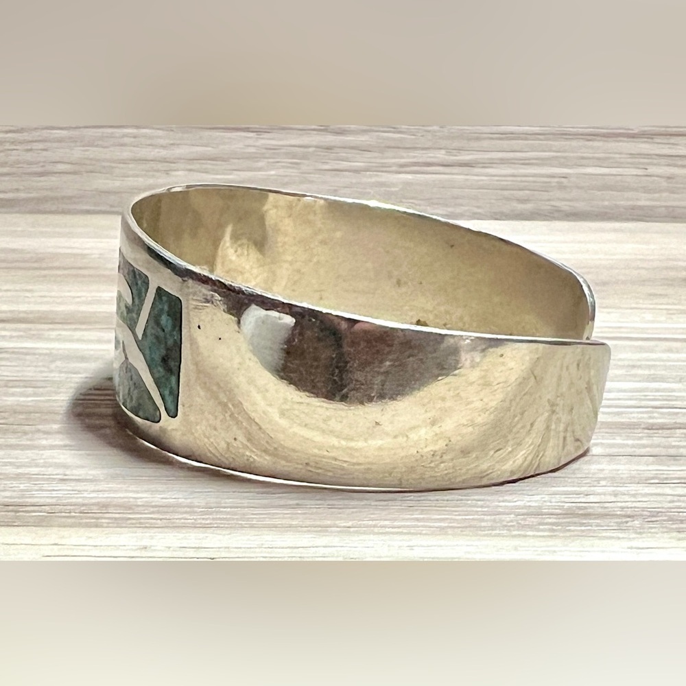 Vintage Stamped (Hecho En Mexico) Silver Crushed Turquoise Inlay Cuff Bracelet - Picture 2 of 6
